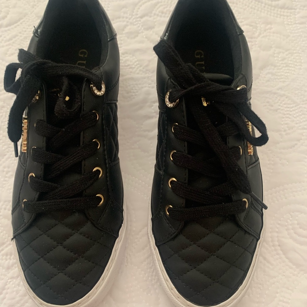 G by Guess Black Quilted Lace-Up Sneakers with White Soles